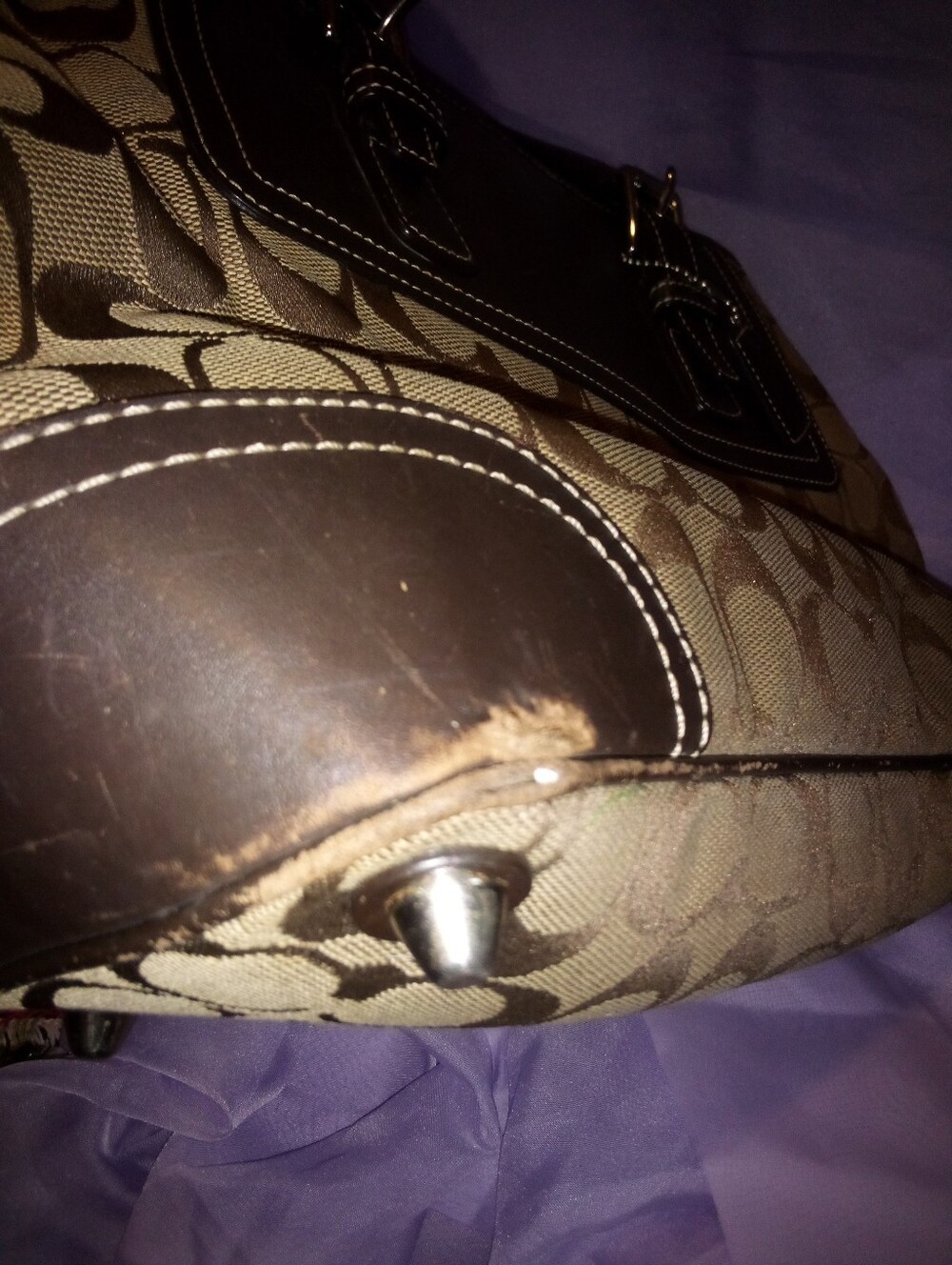 Coach Brown Signature Canvas Tote with Dark Brown Leather Trim - Picture 6 of 16